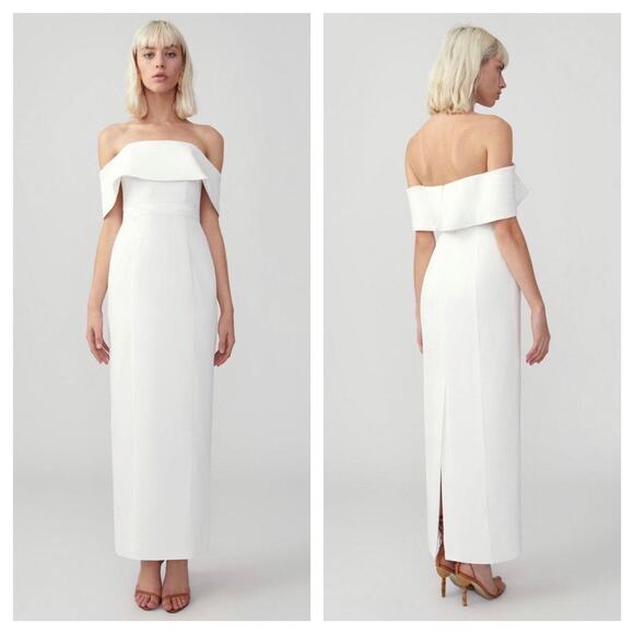 Fame & Partners Cream Off The Shoulder Column Maxi Dress Size 2 Cocktail Formal - Picture 1 of 13